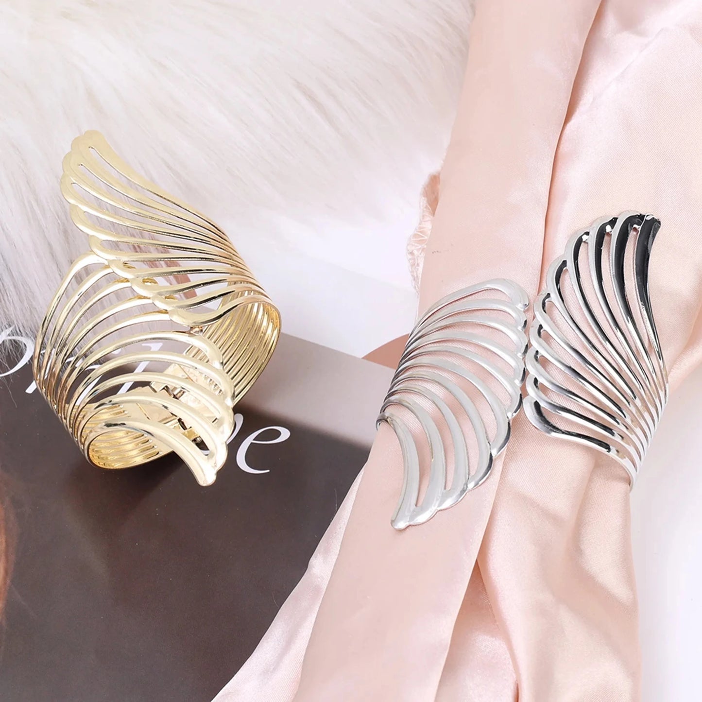 2pcs Modern Luxury Gold/Silver Creative Angel Wings Pattern Spring Curtain Tiebacks,Used For Bedroom, Living Room Curtains