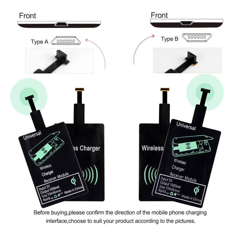 Wireless Charger Receiver Support Type C/Micro USB/Lightning Fast Wireless Charging Adapter For iPhone 5 Android Wireless Charge