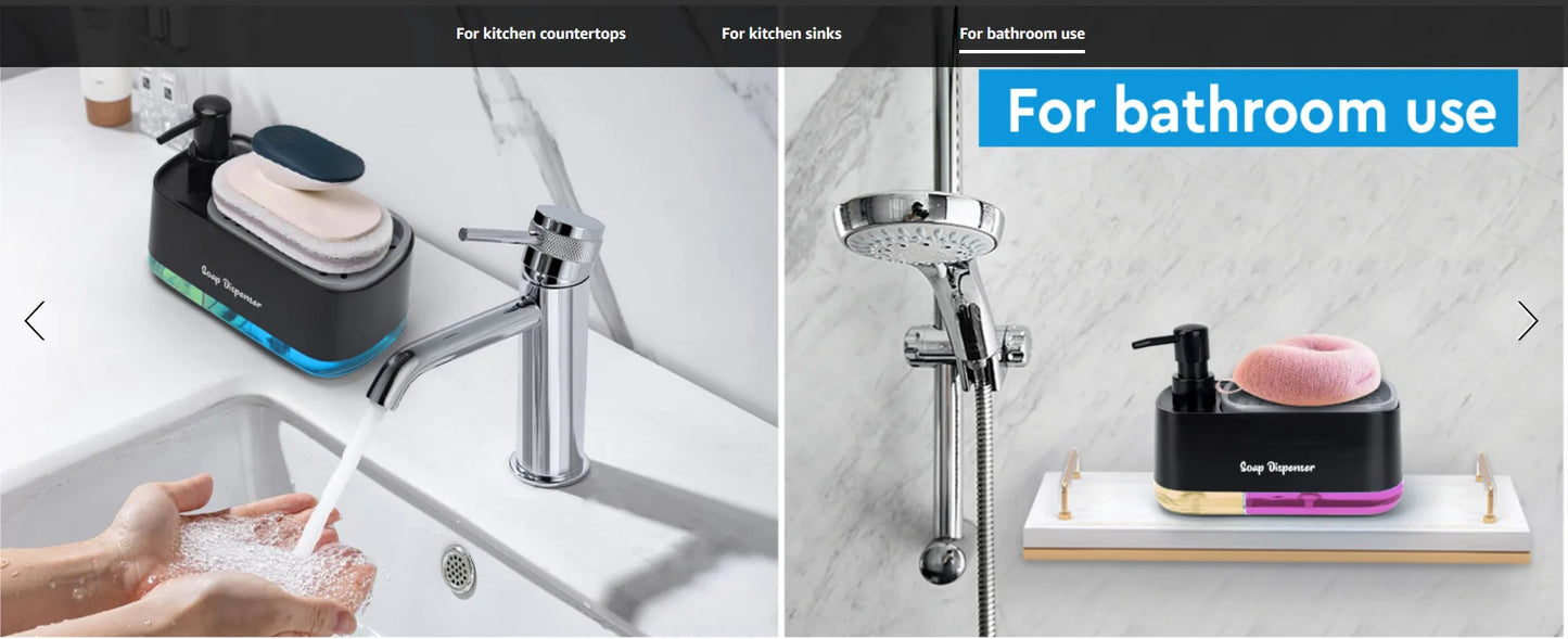 Hand and Dish Soap Dispenser Set Detergent Dispenser Sponge Holder 2-in-1 Countertop Soap Pump Dispenser for Kitchen Sink