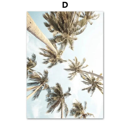 Wall Art Canvas Painting Nordic Palm Tree Sea Beach Flower Bird Seascape Posters and Prints Wall Pictures for Living Room Decor