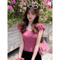 Women Clothes Summer Casual Fashion Simplicity Solid Color V-neck Tops Women's Trend All-match Sweet Temperament Slim T-Shirt