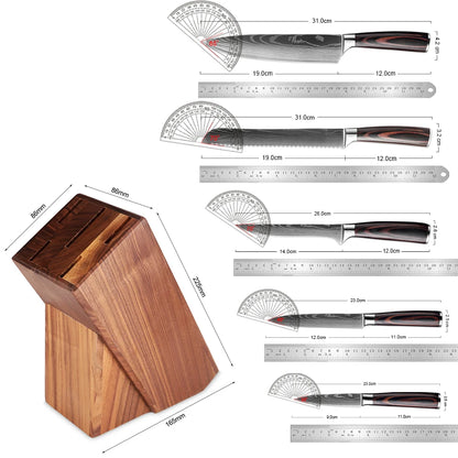 Kitchen Knife 6PCS Set Stainless Steel ,Includes Chef's Knife, Bread , Boning Knife, Fruit Knife, with Solid Wood Knife Holder