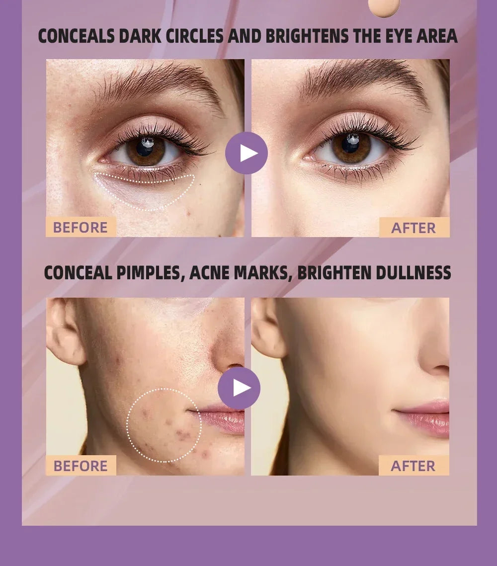 QIBEST Concealer Liquid Foundation Face Makeup Women Brightening Cream Full Coverage Concealer Lasting Modify Corrector Skin