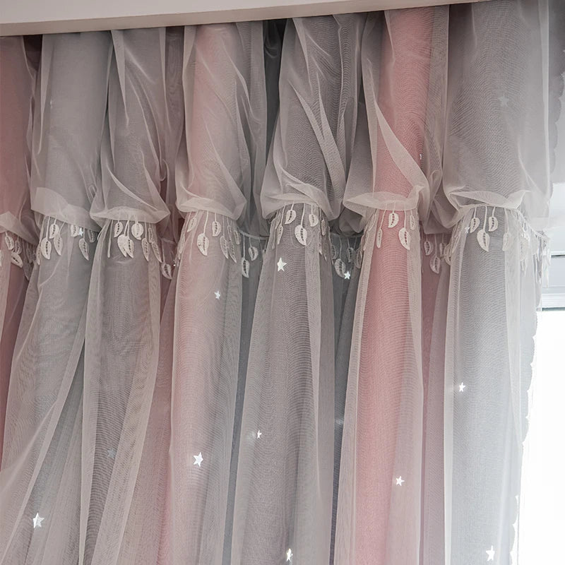 Double-Layer Blackout Curtains with Self-Stick Rodless and Lace Sheer Tieback for Living Room and Bedroom - Block Out Light and