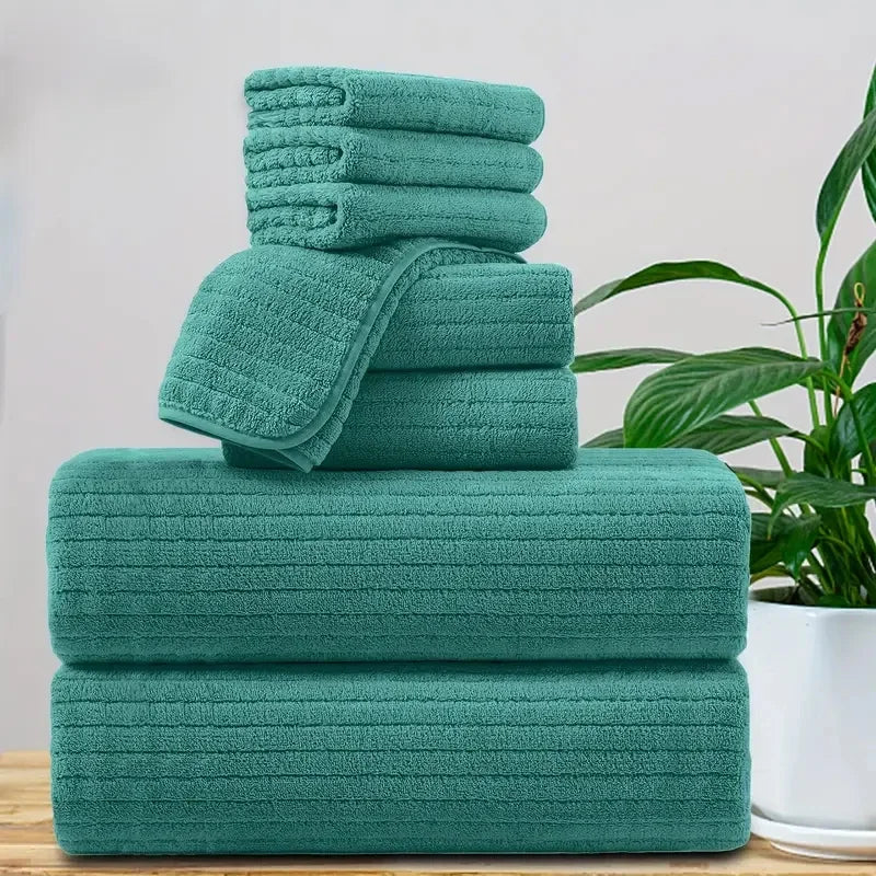 8 Pcs Bath Towel Set - Included 4 Washcloths, 2 Face Towels & 2 Bath Towels - Absorbent & Quick Dry, Ideal for Bathroom, Gym