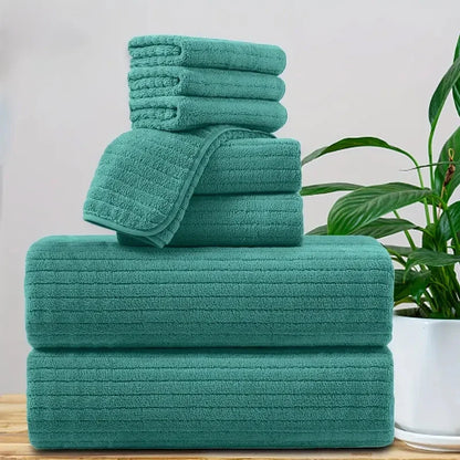 8 Pcs Bath Towel Set - Included 4 Washcloths, 2 Face Towels & 2 Bath Towels - Absorbent & Quick Dry, Ideal for Bathroom, Gym