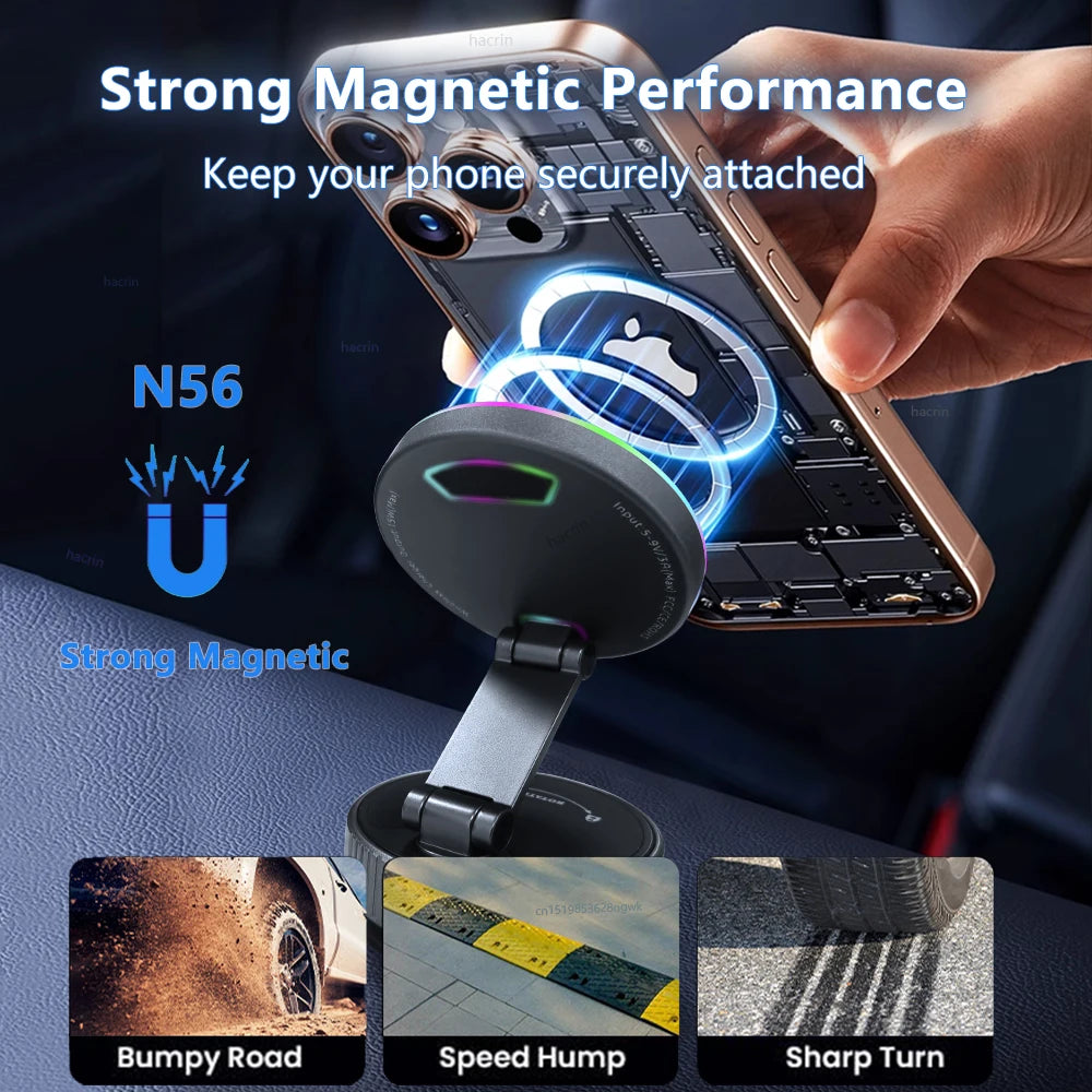 Car Wireless Charger For iPhone 17 16 15 14 13 12 Pro Max Magnetic Phone Charging Holder 360°Adjustable Suction Foldable Charger