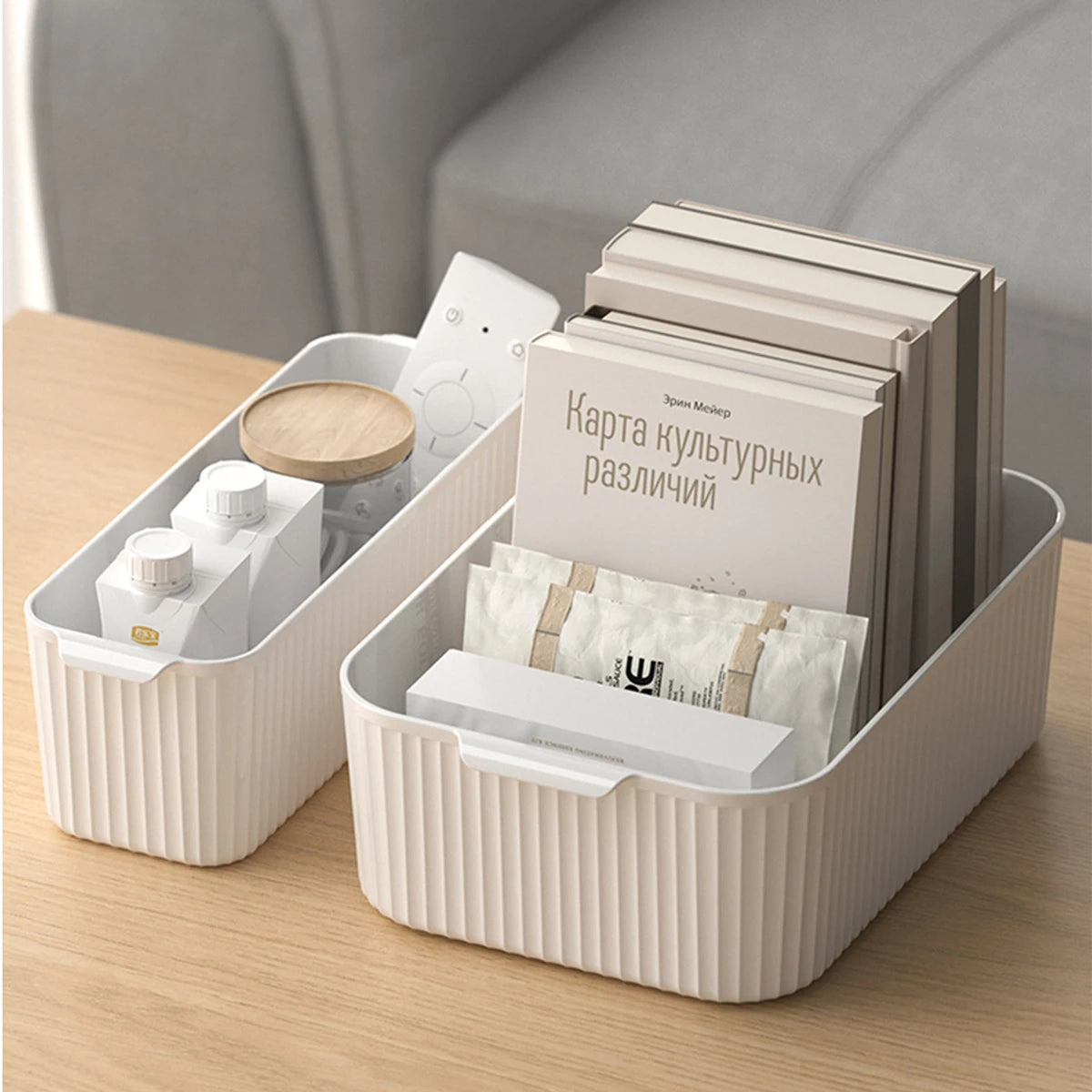 WORTHBUY Bathroom Storage Box Makeup Organizer Plastic Desktop Cosmetics Organizer Multifunctional Toiletries Storage Basket