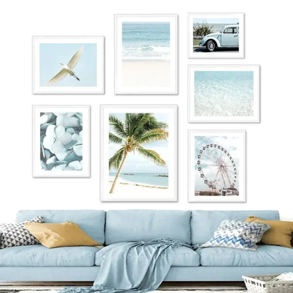 Wall Art Canvas Painting Nordic Palm Tree Sea Beach Flower Bird Seascape Posters and Prints Wall Pictures for Living Room Decor