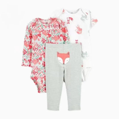 Newborn Baby Girls Clothes Set Pure Cotton Clothes Soft Cute Animal Kids Bodysuits+Pants Outfit Toddler 3Pcs Kids Bebe 6-24M