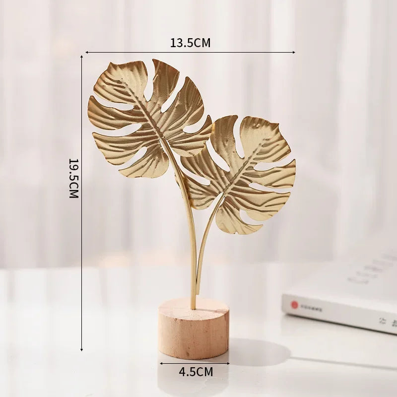 1pc Golden Ginkgo Leaf Feather Metal Model Figurines Manual Desktop Crafts Ornaments Photo Props Statues Sculptures Home Decor