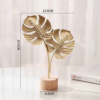 1pc Golden Ginkgo Leaf Feather Metal Model Figurines Manual Desktop Crafts Ornaments Photo Props Statues Sculptures Home Decor