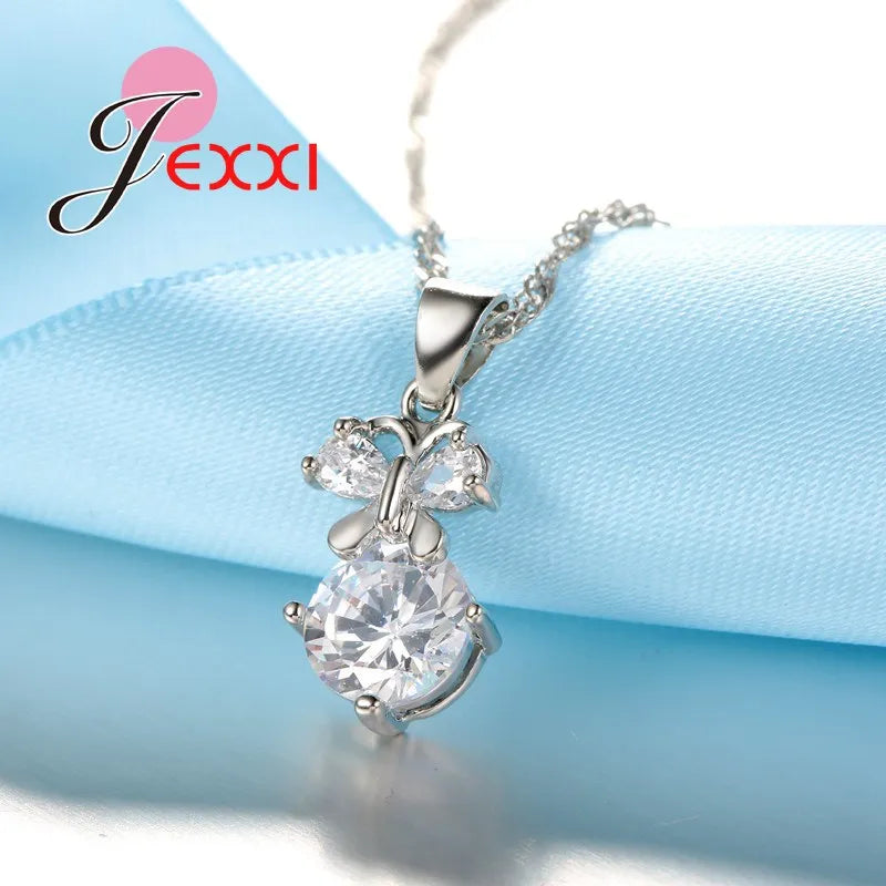 Elegant Women Jewelry Set For Wedding Accessory Pendant Necklaces Earring 925 Sterling Silver Jewellery Sets For Woman