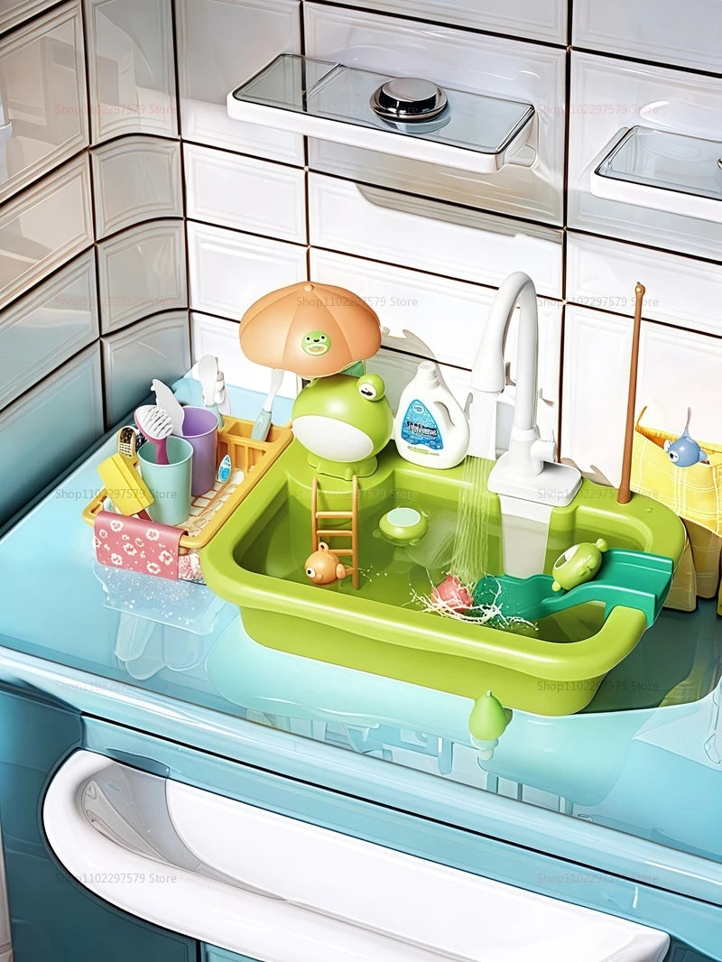 Kids Kitchen Sink Dishwasher Play Set Toys Water Running Pretend Food Fishing Toys Role Play Kids Birthday Gifts Imaginative Fun