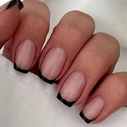 24Pcs/Set Women Girls Short French Light Blue Pink Dual Color Glossy Surface Full Coverage Wearable Fake Nail Press on Nail Art