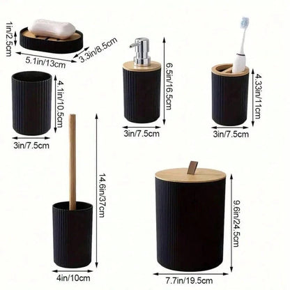 Modern Bathroom Essentials Set/Includes Toothbrush Holder, Waste Bin, Toilet Brush, Cup, Soap Dish and Soap Dispenser