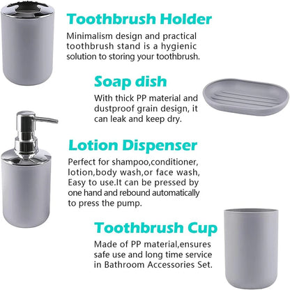 Bathroom Accessory Set,6 Piece Gift Set,Toothbrush Holder,Toothbrush Cup,Soap Dispenser,Soap Dish,Toilet Brush Holder,Trash Can
