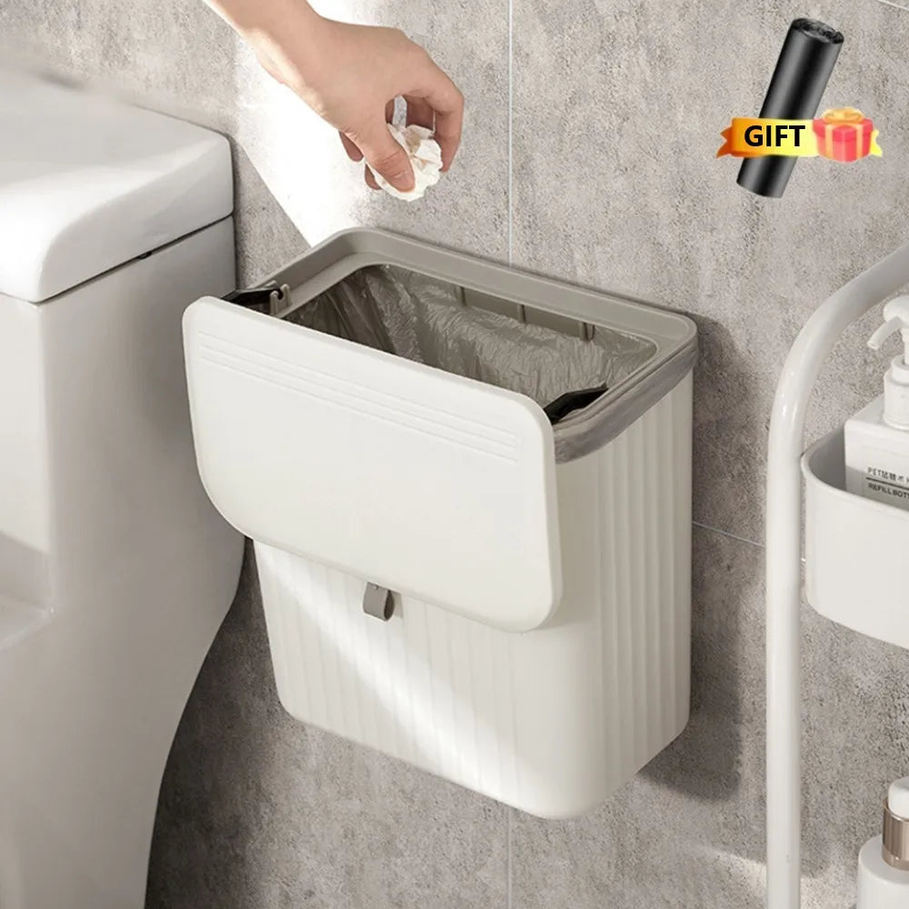 Bathroom Trash Can Wall Mounted Hanging Trash Bin With Lid Waterproof Narrow Seam Rubbish Bin Toilet Waste Garbage Bin 7/9L