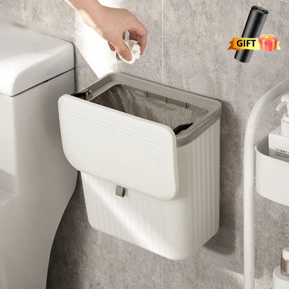 Bathroom Trash Can Wall Mounted Hanging Trash Bin With Lid Waterproof Narrow Seam Rubbish Bin Toilet Waste Garbage Bin 7/9L