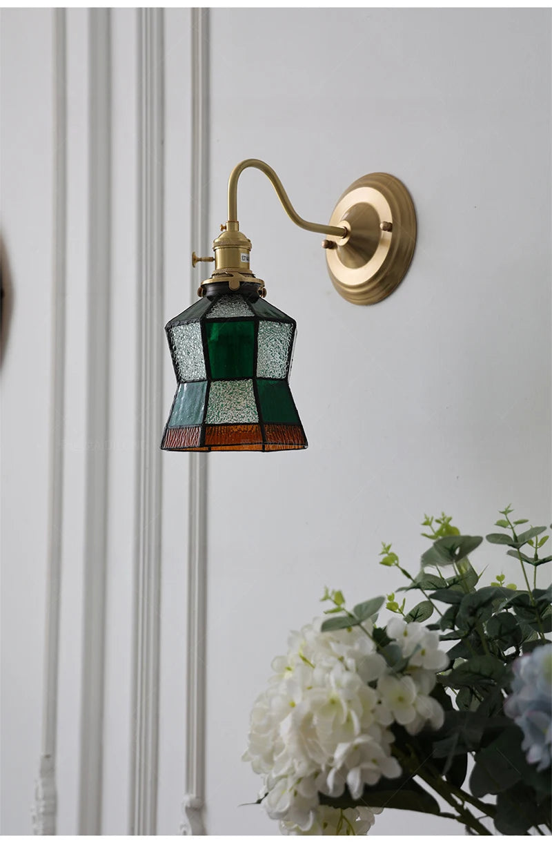 Bedroom headboard Tiffany living room background wall light light luxury Nordic American retro corridor corridor all copper wall