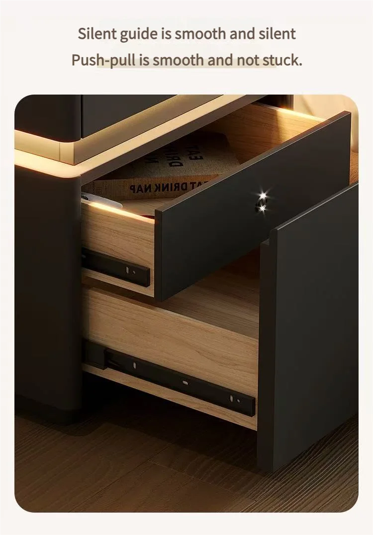 Smart bedside cabinet  new model suspended solid wood leather simple and modern small sized bedroom no installation required fin