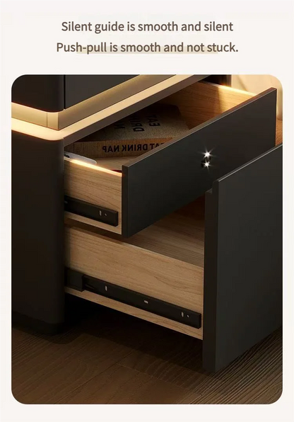 Smart bedside cabinet  new model suspended solid wood leather simple and modern small sized bedroom no installation required fin