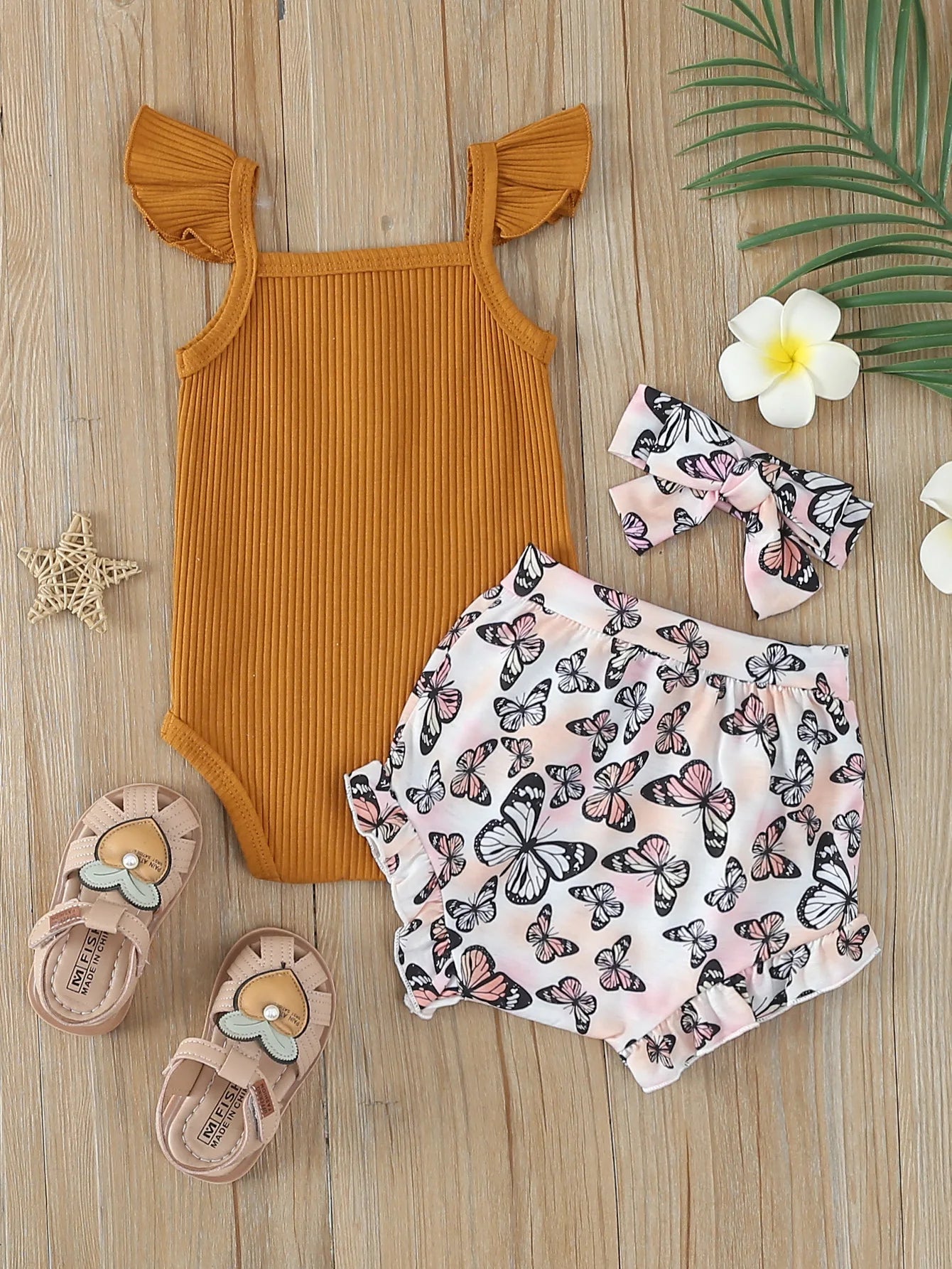 Summer Newborn Baby Girl Clothes Set  Sleeveless  Bodysuit  Printed Shorts  3pcs Clothing Suit Baby Girl Clothes For 0-1Years
