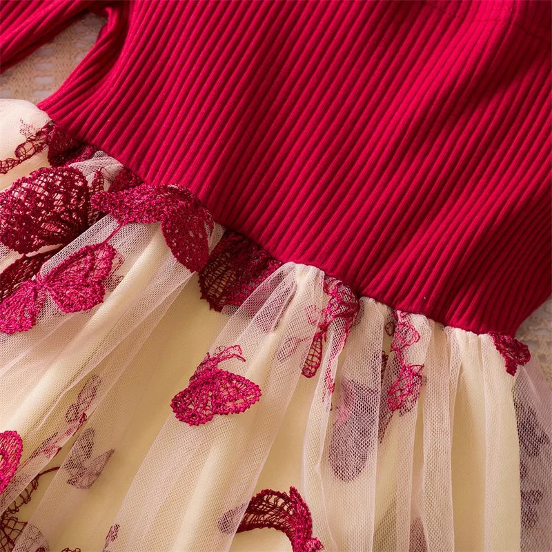 Elegant New Girl Embroidery Flower Girl Dresses for Wedding Autumn Winter Long Sleeve Princess Birthday Party Clothing 3-8Yrs