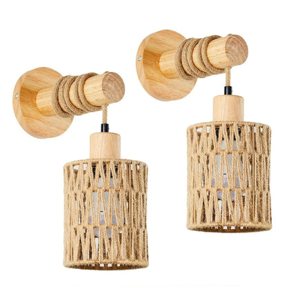 Bedroom Nursery Rattan Wall Sconces Lights Boho Wall Mount Light Fixtures Wicker Lamp