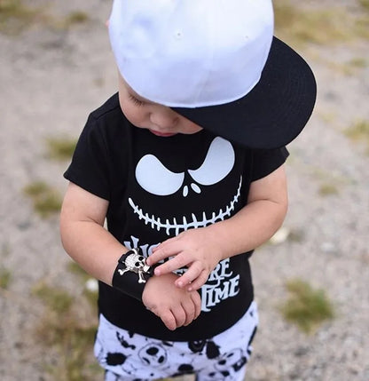 2023 Baby Clothes Boy Set Fashion Halloween New Skull Top T-Shirt + Printed Pants 2PCS Babe Boy Cotton Clothing Set 6M-3T
