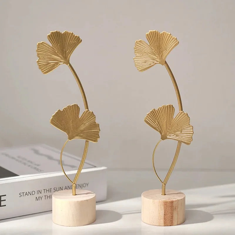 1pc Golden Ginkgo Leaf Feather Metal Model Figurines Manual Desktop Crafts Ornaments Photo Props Statues Sculptures Home Decor