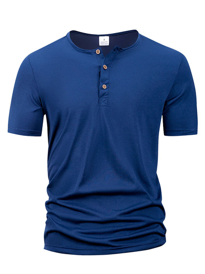 Summer Men Henley Collar T-shirts Button Slim Casual Male Solid Color Short Sleeve Men Sports T-shirt Polo shirt Tops
