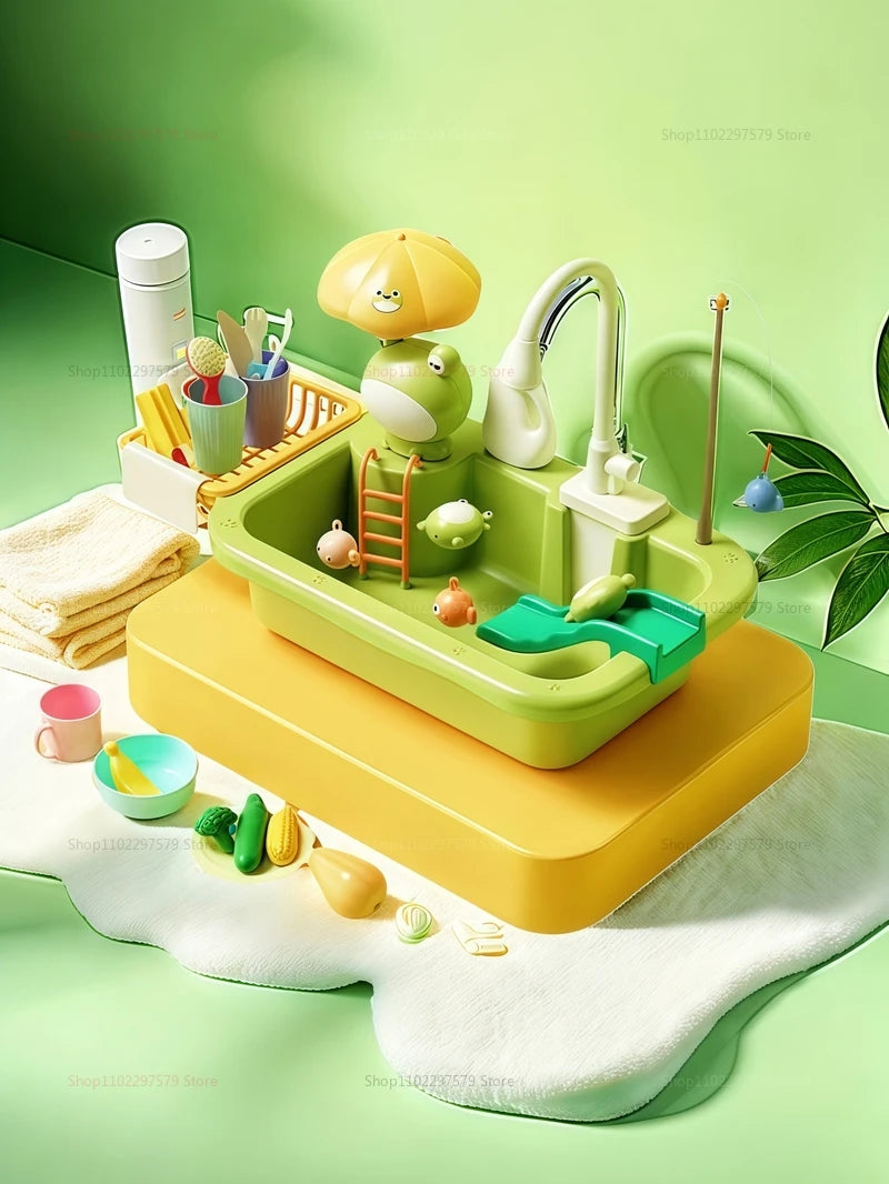 Kids Kitchen Sink Dishwasher Play Set Toys Water Running Pretend Food Fishing Toys Role Play Kids Birthday Gifts Imaginative Fun