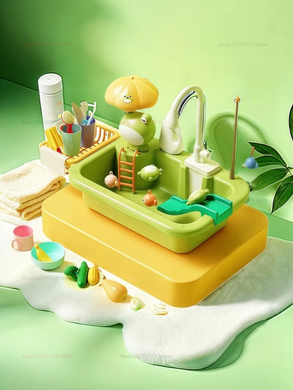 Kids Kitchen Sink Dishwasher Play Set Toys Water Running Pretend Food Fishing Toys Role Play Kids Birthday Gifts Imaginative Fun