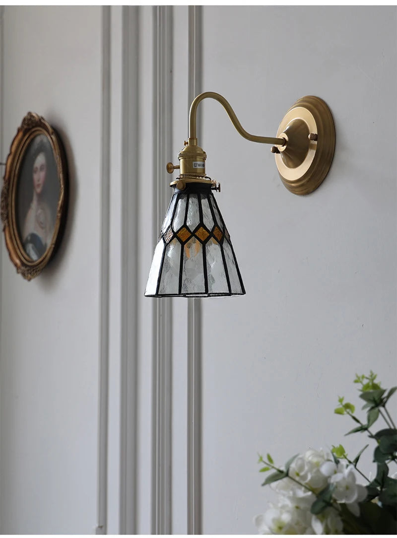 Bedroom headboard Tiffany living room background wall light light luxury Nordic American retro corridor corridor all copper wall