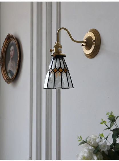 Bedroom headboard Tiffany living room background wall light light luxury Nordic American retro corridor corridor all copper wall