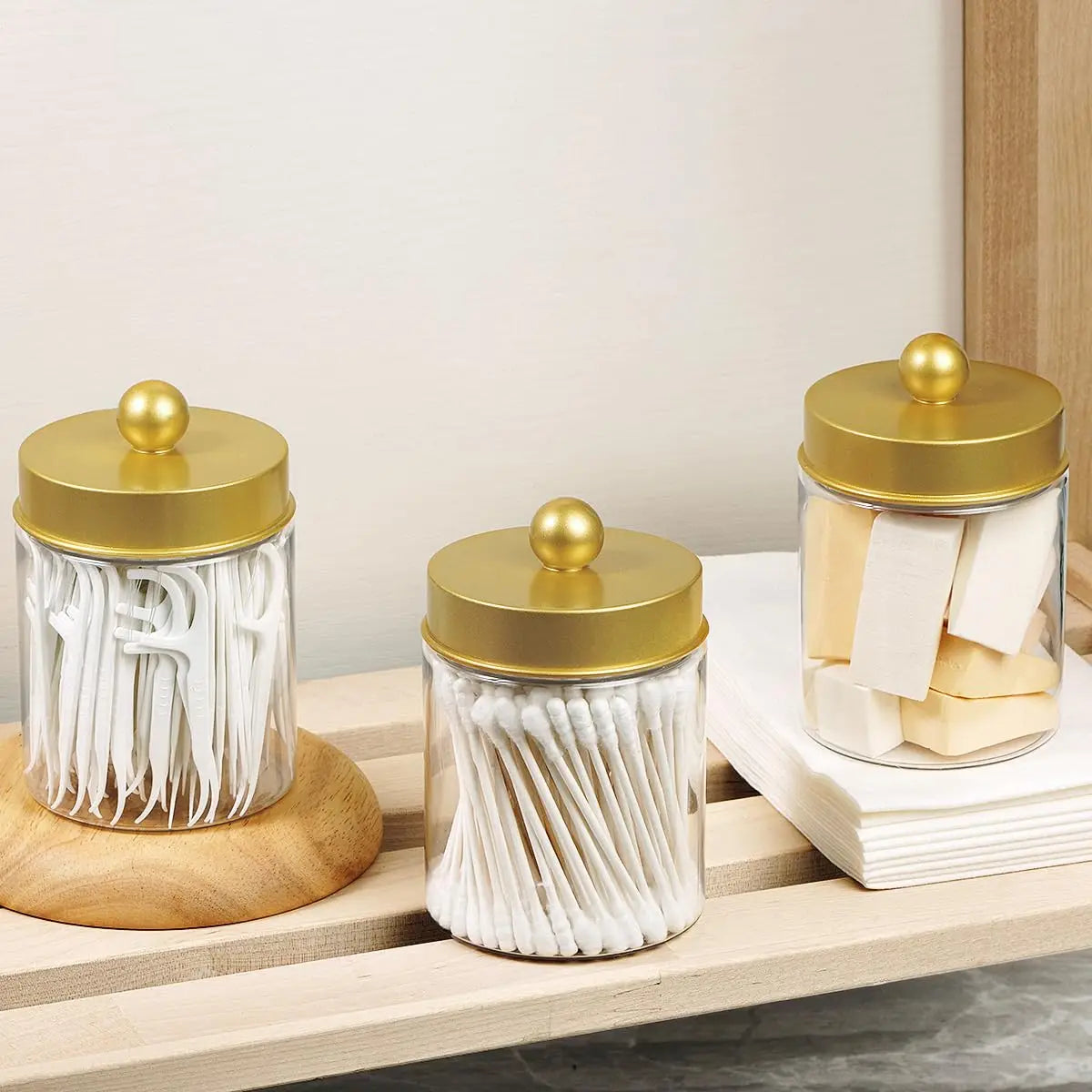 Bathroom Vanity Storage Organizer Set -- Farmhouse Decor Qtip Holder for Cotton Swabs,Makeup Sponges,Flossers,Paper Clips