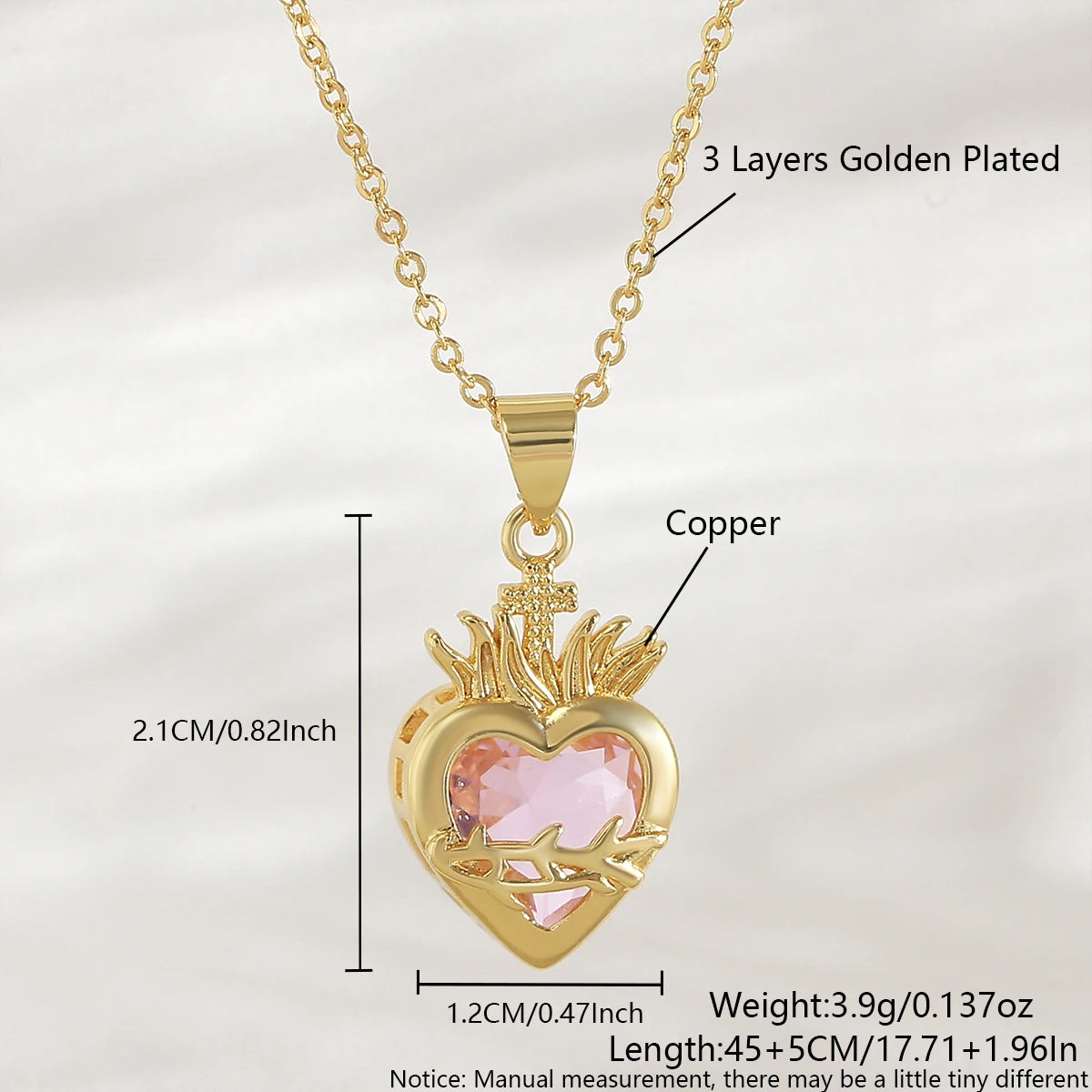 MHS.SUN Gold Plated Sacred Heart of Jesus Cross Necklace Red Zircon Religious Catholic Pendant Necklaces For Women Girls Jewelry