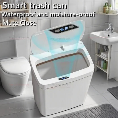15L Non Contact Smart Sensor Trash Can Automatic Bagging Electric Bathroom Trash Bin Wireless White Smart Home Kitchen Disposal