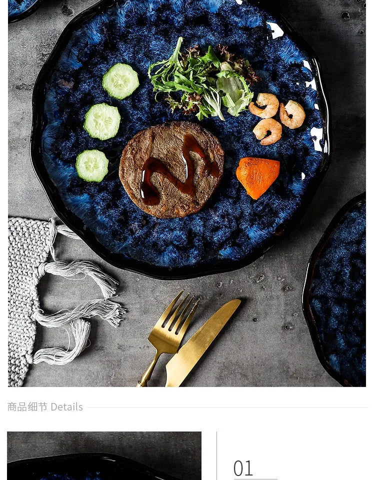 Creative Kiln-Change Bowl and Plate Tableware Home Retro Ceramic Tableware Hotel Dish Plate Rice Bowl Set Home Fish Plate