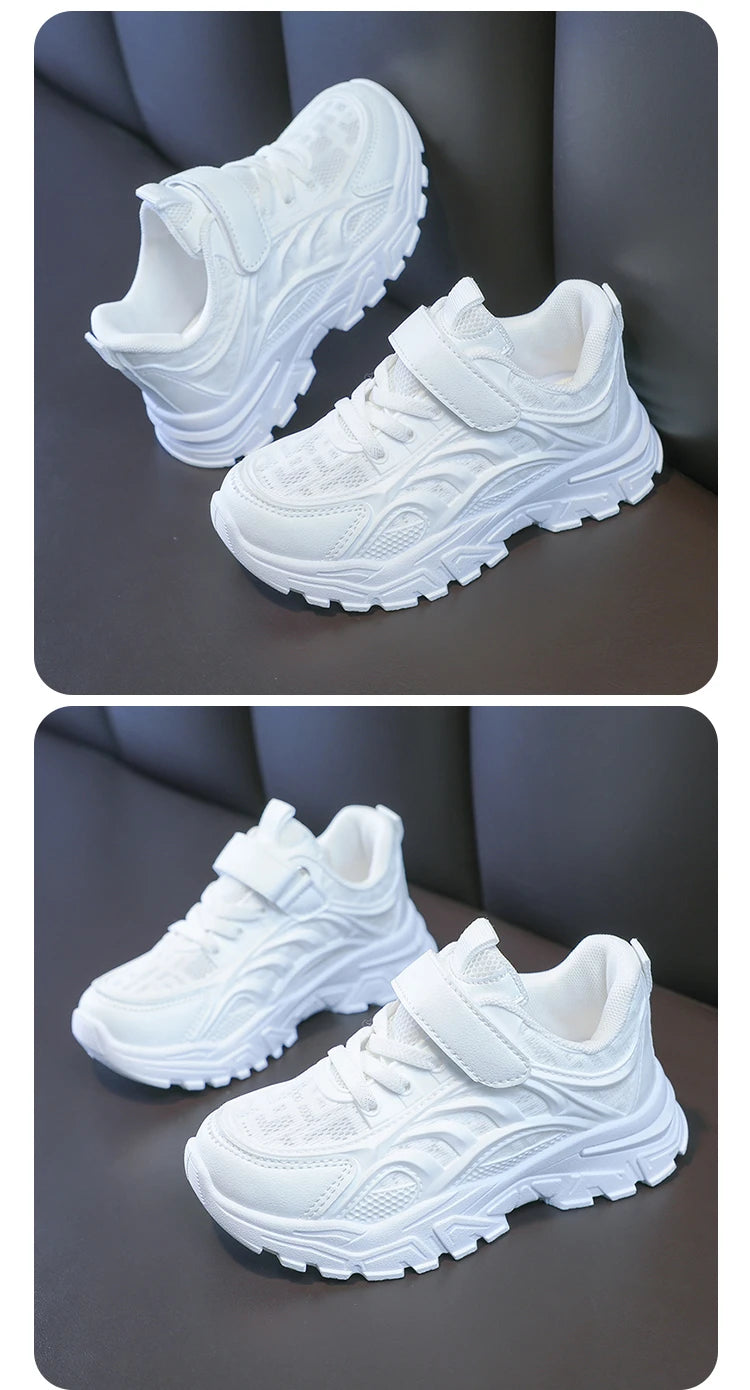 Kids Sports Shoes Breathable Comfortable Students White Shoes School Trendy 2025 New Children Running Shoes Thick Soft Sole