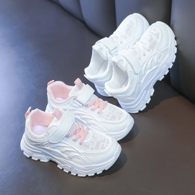 Kids Sports Shoes Breathable Comfortable Students White Shoes School Trendy 2025 New Children Running Shoes Thick Soft Sole