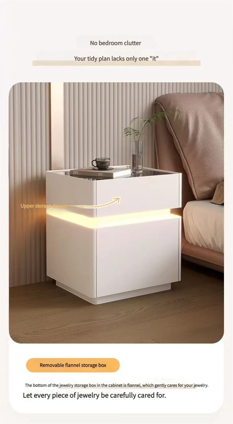 Smart bedside cabinet  new model suspended solid wood leather simple and modern small sized bedroom no installation required fin