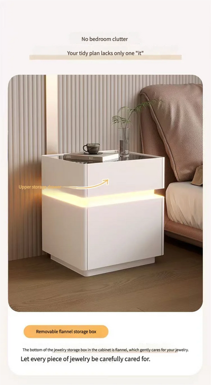 Smart bedside cabinet  new model suspended solid wood leather simple and modern small sized bedroom no installation required fin