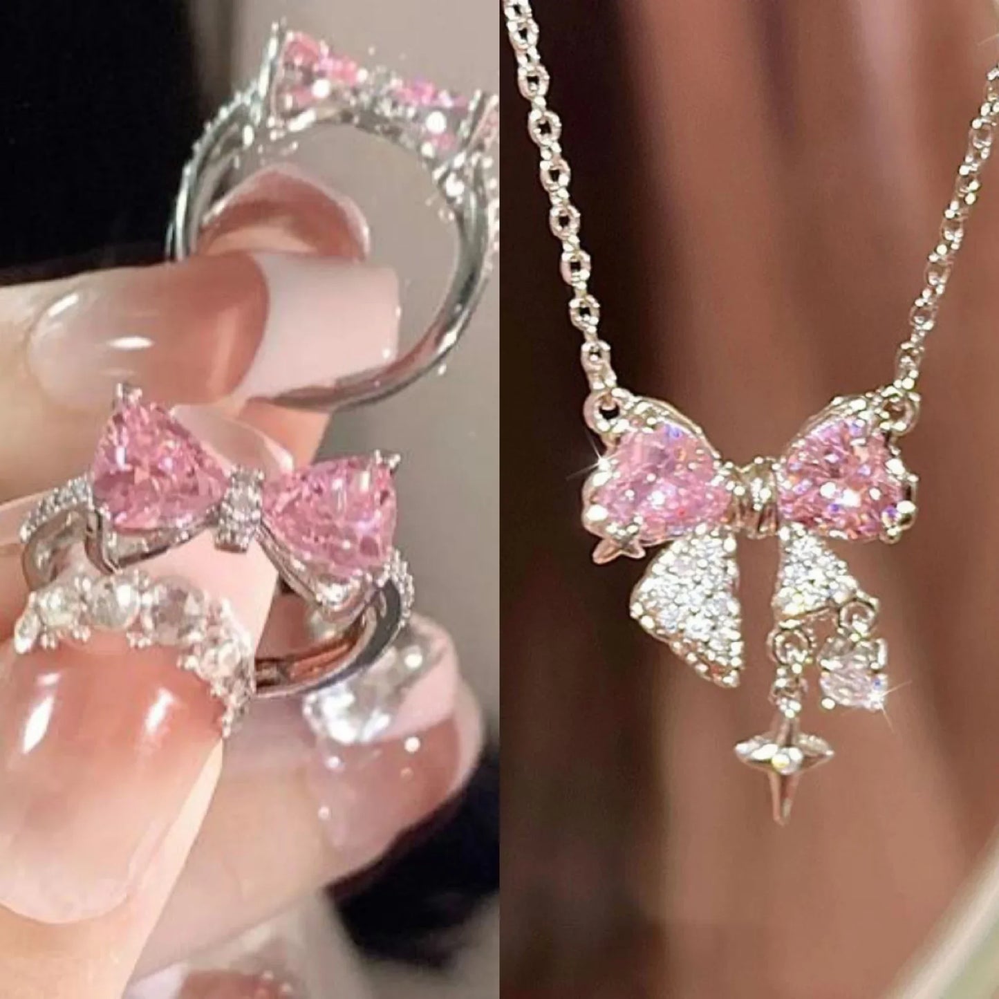 Shiny White Bowknot Rings Female Girls Korean Exquisite Jewelry Open Ring with Shiny Bow Tie Zircon for Party Lovers Gifts