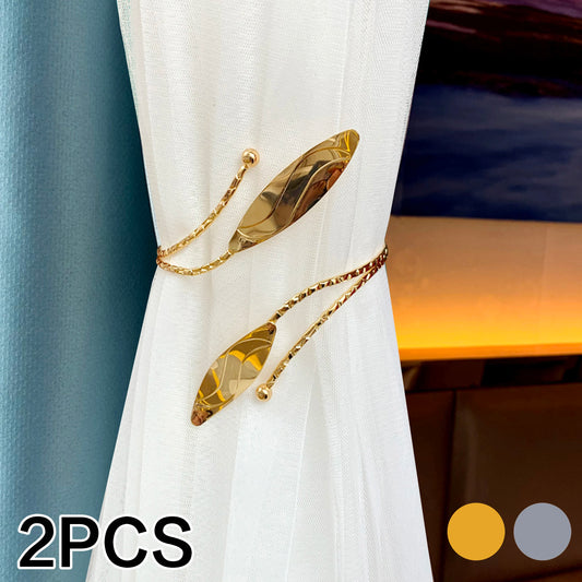 2pcs Modern Minimalist Metal Gold/Silver Decorative Leaf Type Curtain Tiebacks, For Bedroom, Living Room Curtains