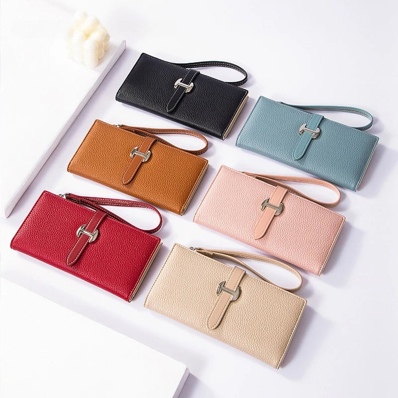 Luxury Designer Women's Wallet PU Leather Long Purse for Women Card Holder Handbag with Zip Pocket Simple Clutch Bag