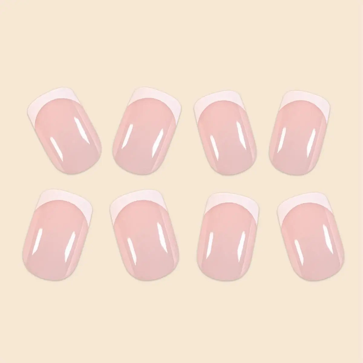 24Pcs/Set Women Girls Short French Light Blue Pink Dual Color Glossy Surface Full Coverage Wearable Fake Nail Press on Nail Art