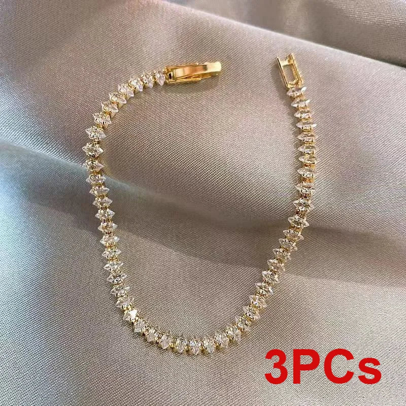 Luxury Roman Crystal Geometric Chain Bracelets for Women Trendy Goth Full Rhinestone Marquise Charm Tennis Bracelet Wed Jewelry