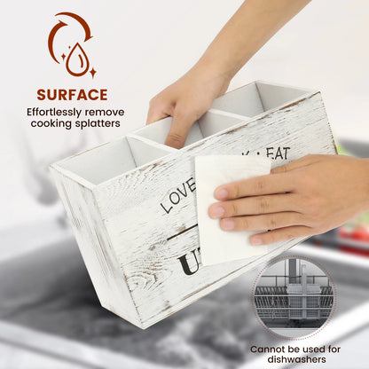 Kitchen Countertop Organizer and Cooking Tools Storage Wooden Kitchen Utensil Holder 3 Compartments Sturdy Silverware Holder